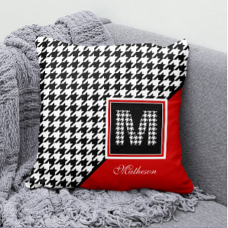 how to pick pillows for your couch with Classic Houndstooth & Monogram Red Black White Throw Pillows