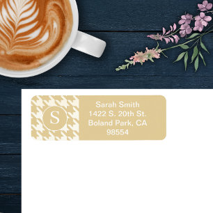 Classic Houndstooth Pattern Beige Tan and White Label