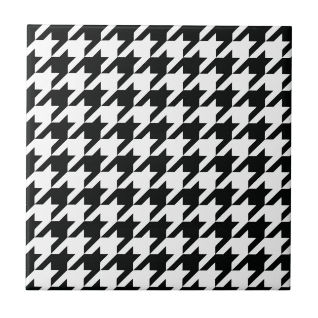 Classic Houndstooth Pattern: Black & White Vintage Ceramic Tile (Front)