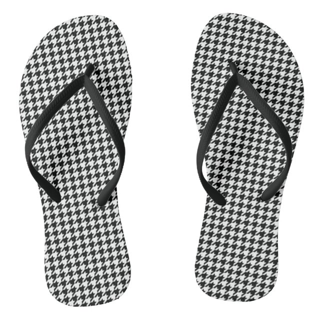 Classic Houndstooth Pattern: Black & White Vintage Flip Flops (Footbed)