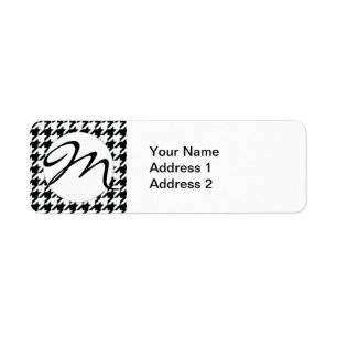 Classic Houndstooth Pattern: Black & White Vintage Label