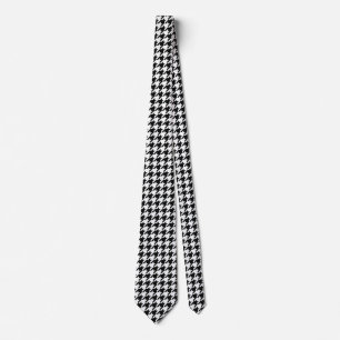 Classic Houndstooth Pattern: Black & White Vintage Neck Tie
