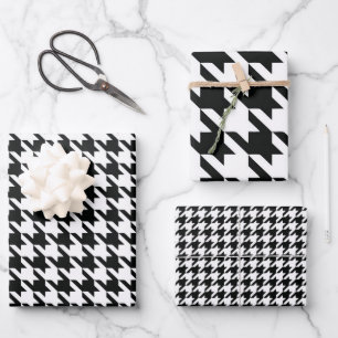 Classic Houndstooth Pattern: Black & White Vintage Wrapping Paper Sheets