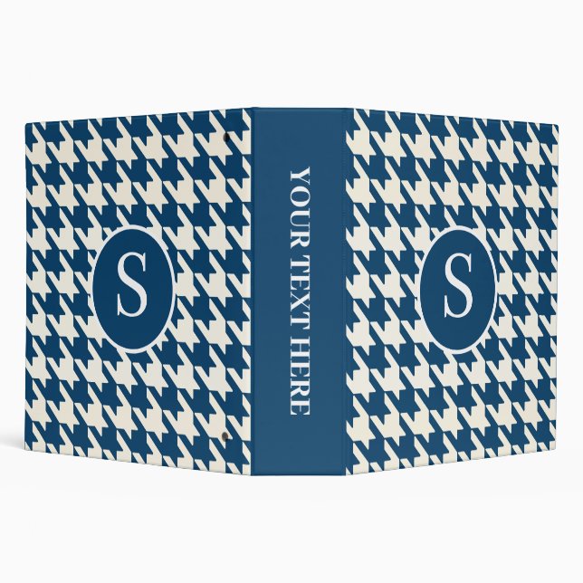 Classic Houndstooth Pattern Blue and White 3 Ring Binder (Background)