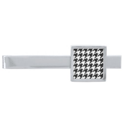 Classic houndstooth pattern Dogstooth check design Silver Finish Tie Clip