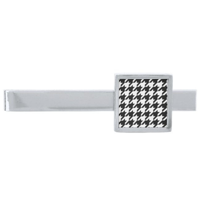 Classic houndstooth pattern Dogstooth check design Silver Finish Tie Clip (Front)