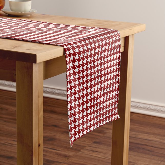 Classic Houndstooth Pattern in Red and White Short Table Runner (In Situ)