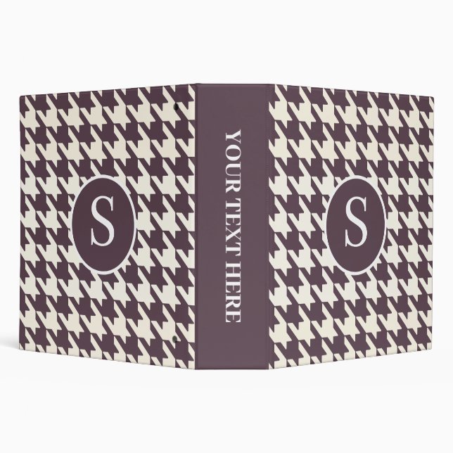 Classic Houndstooth Pattern Purple Plum and White 3 Ring Binder (Background)