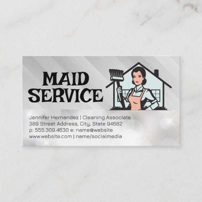 Classic House Maid Holding Broom  Business Card (Front)