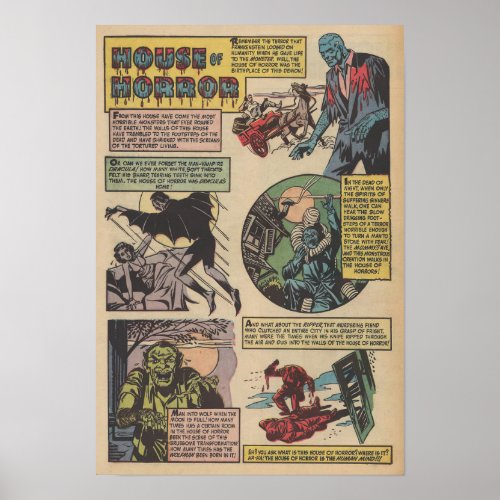 Classic House Of horrors Comic Book Monsters Poster