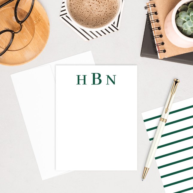 Classic Hunter Green Serif Initials Monogram Note Card (Creator Uploaded)