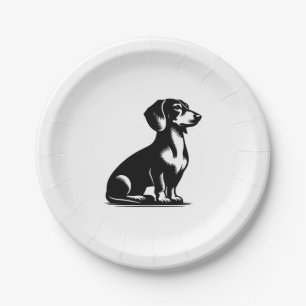 Classic Hunting Dog Vintage Dachshund Drawing Copy Paper Plates