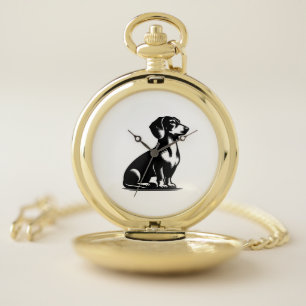 Classic Hunting Dog Vintage Dachshund Drawing Pocket Watch
