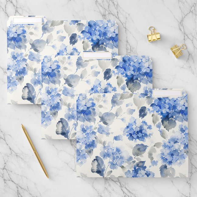 Classic Hydrangea Pattern Cobalt Blue File Folder