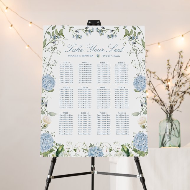 Classic Hydrangea Wedding Reception Seating Chart Foam Board (In Situ (Stand))