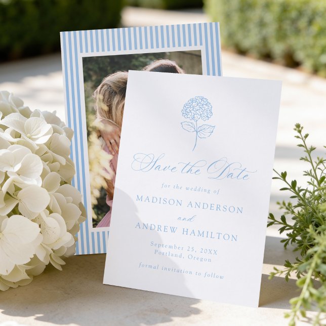 Classic Hydrangea Wedding Save the Date Letterpress Photo Cards (Creator Uploaded)