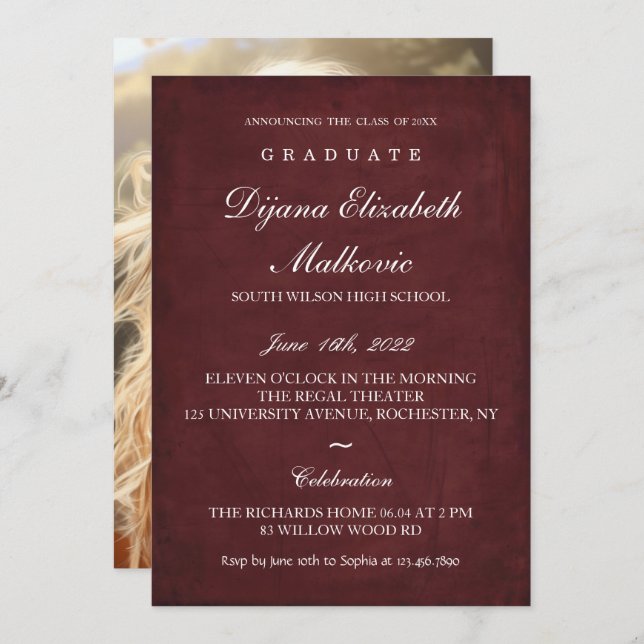 Classic I Burgundy Graduation Invitation (Front/Back)