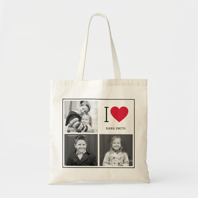 Classic I Heart Photo Collage Custom Tote Bag (Front)