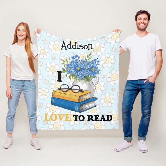 Classic "I love to read" personalized floral Fleece Blanket (In Situ)