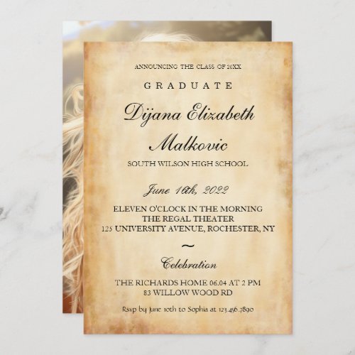 Classic I Old Paper Graduation Invitation