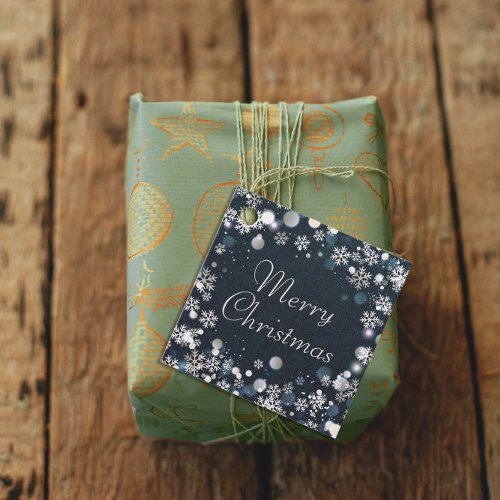 Classic Ice Blue Snowflakes Merry Christmas   Favor Tags
