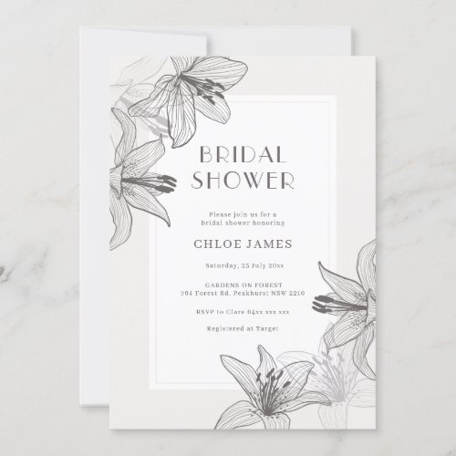 Classic Illustrated Floral Lilies Bridal Shower Invitation