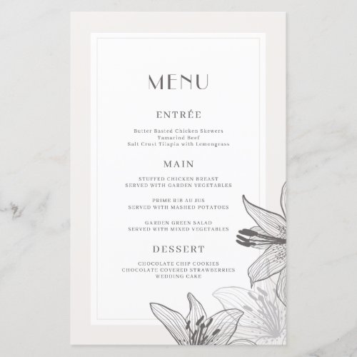 Classic Illustrated Floral Lilies Menu Cards