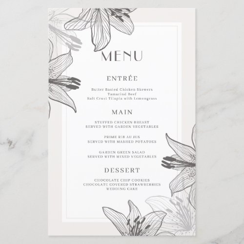 Classic Illustrated Floral Lilies Menu Cards