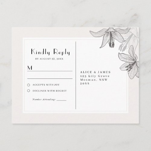 Classic Illustrated Floral Lilies RSVP Postcard