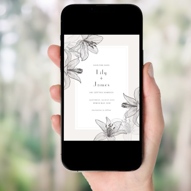 Classic Illustrated Floral Lilies Save the date Invitation (Front Digital)