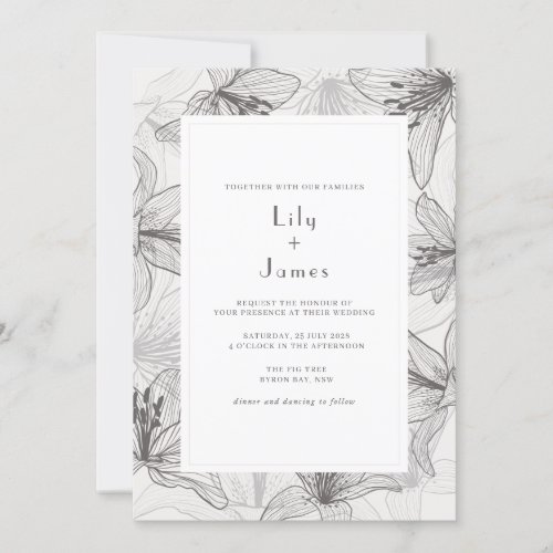 Classic Illustrated Floral Lilies Wedding Invitati Invitation
