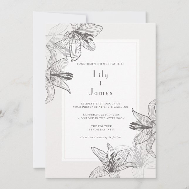 Classic Illustrated Floral Lilies Wedding Invitation (Front)