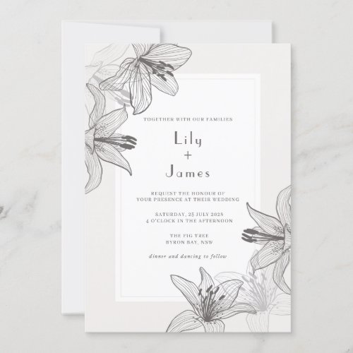 Classic Illustrated Floral Lilies Wedding Invitation