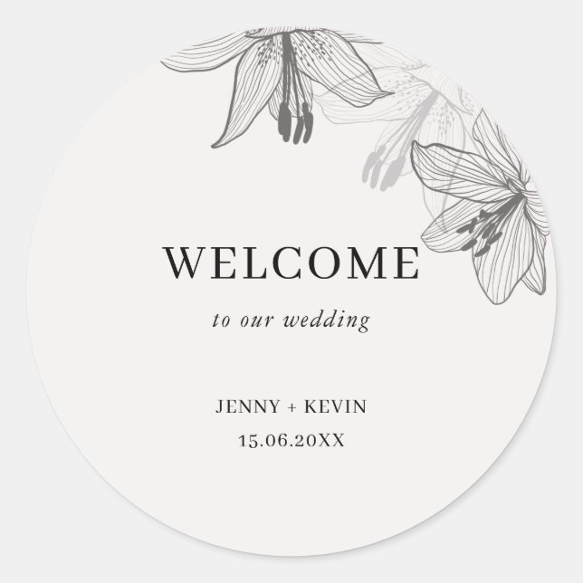 Classic Illustrated Floral Lilies welcome Round Sticker (Front)