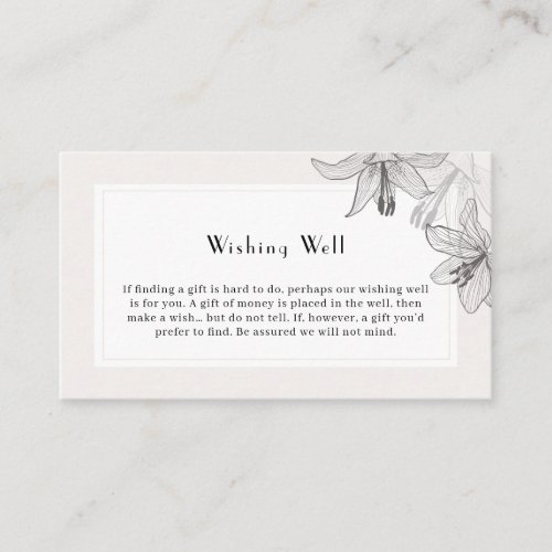 Classic Illustrated Floral Lilies Wishing Well Enclosure Card