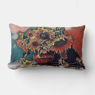 Classic Impressionist Style Sunflowers in a Vase Lumbar Pillow