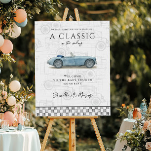 Classic in the Making Blue Vintage Car Baby Shower Foam Board