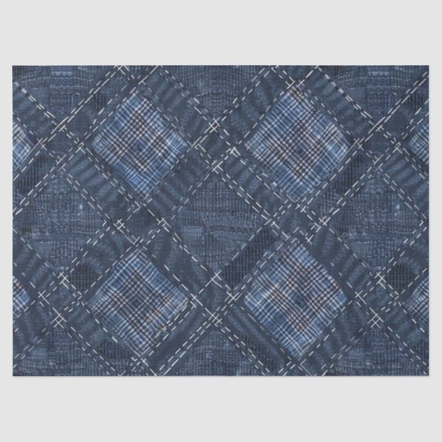 Classic Indigo Diamond Stitch Denim Pattern Tissue Paper (Front)