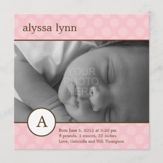 Classic Initial Baby Girl Birth Announcement