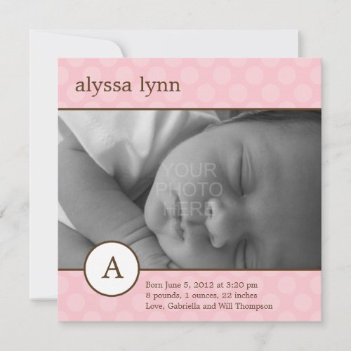 Classic Initial Baby Girl Birth Announcement
