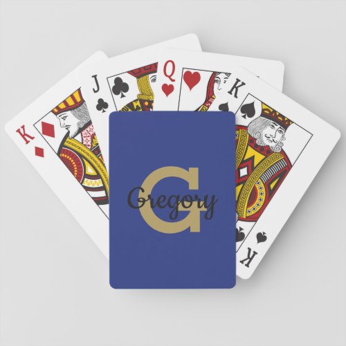 Classic Initial Handsome Monogram Custom Blue Poker Cards