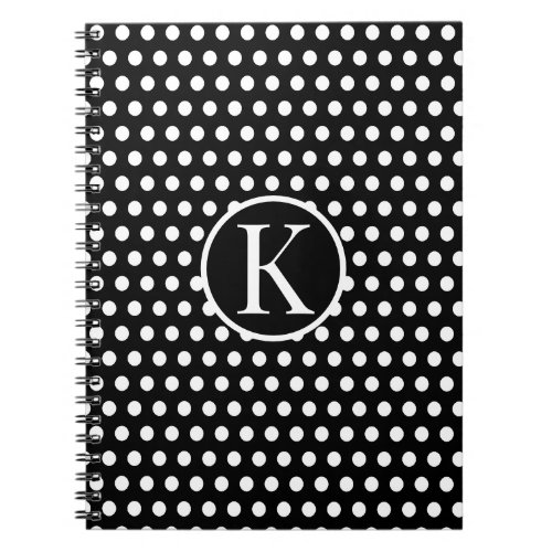 Classic initial letter Polka Dots Black Notebook