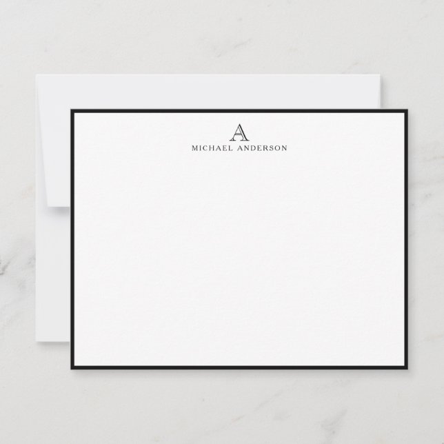 Classic Initial Monogram Black Border Note Card (Front)