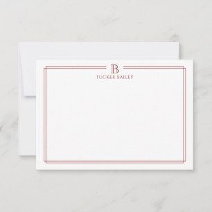 Classic Initial Monogram Red Border Stationery Note Card