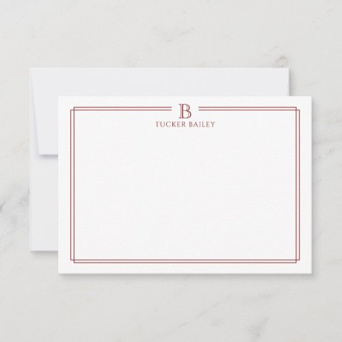 Classic Initial Monogram Red Border Stationery Note Card