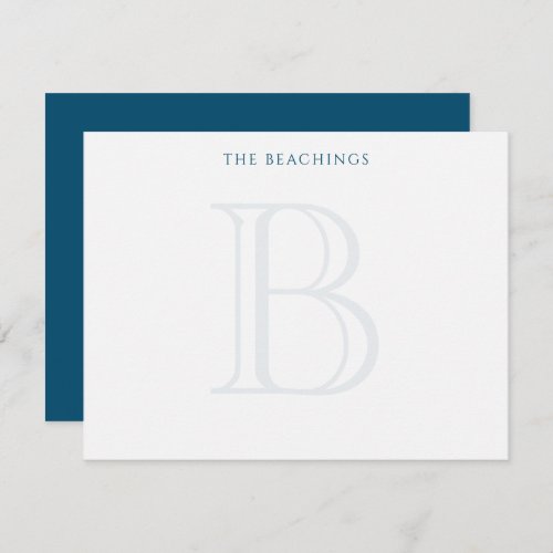 Classic Initial Navy Blue Family Stationery Note Card