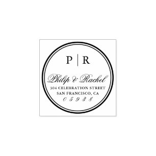 Classic Initials Round Wedding Return Address Rubber Stamp