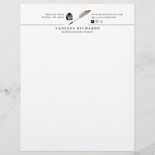 Classic Inkwell  Pen  Watercolor Notary Business Letterhead