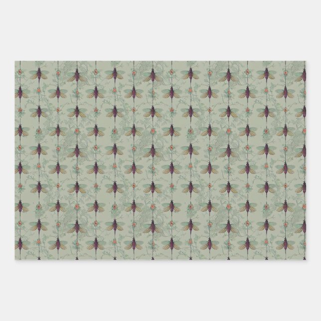 Classic Insects Pattern  Wrapping Paper Sheets (Front)