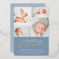 Classic Introduction Foil Photo Birth Announcement